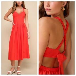 New! Lulu’s Strolling Sicily Pleated Backless Midi Dress Pockets 45093